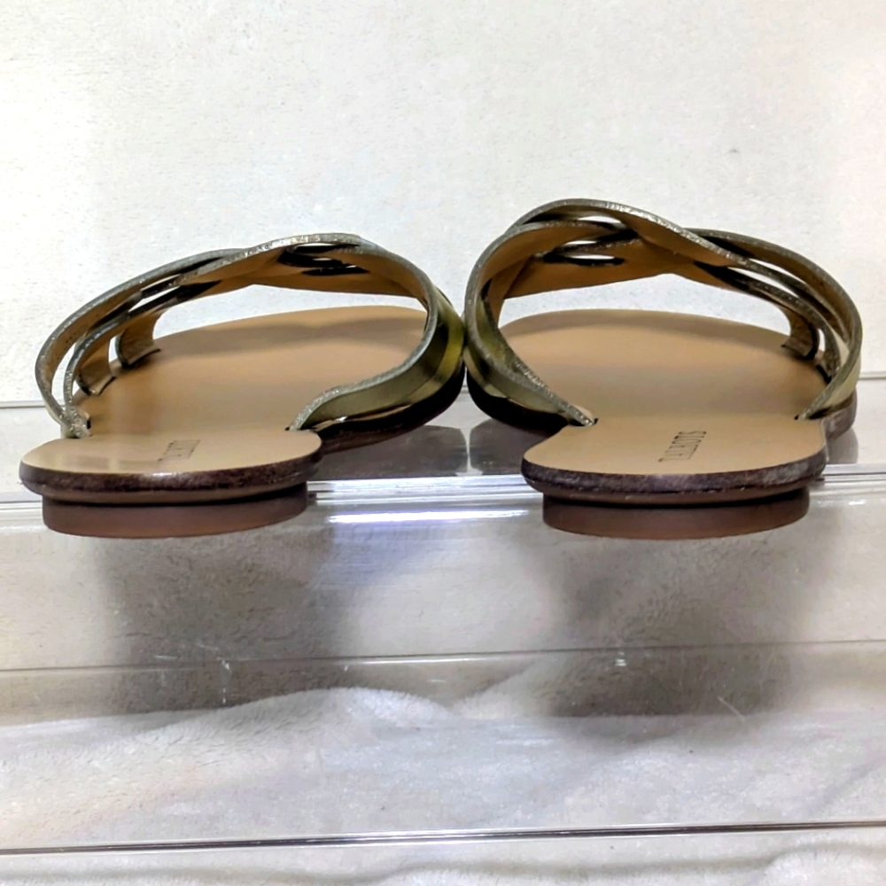 Talbots Gold Metallic Flat Slides, Leather Upper, Summer Casual Comfortable Sz 7 - Picture 6 of 8